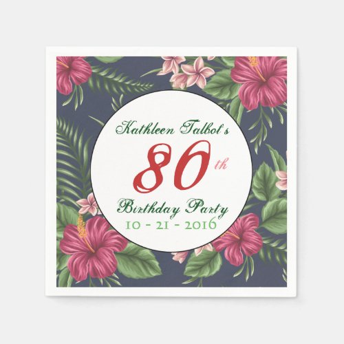 Hibiscus 80th Birthday Party Paper Napkin
