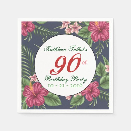 Hibiscus 90th Birthday Party Paper Napkin