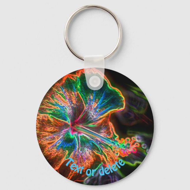 Hibiscus Abstract Art Flower Personalized Keychain (Front)