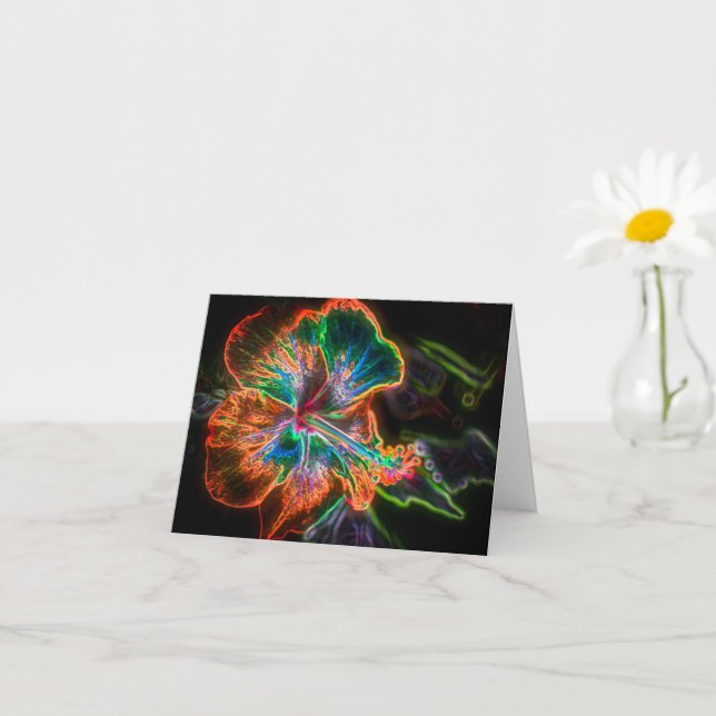 Hibiscus Abstract Flower Art Note Card (Small Plant)