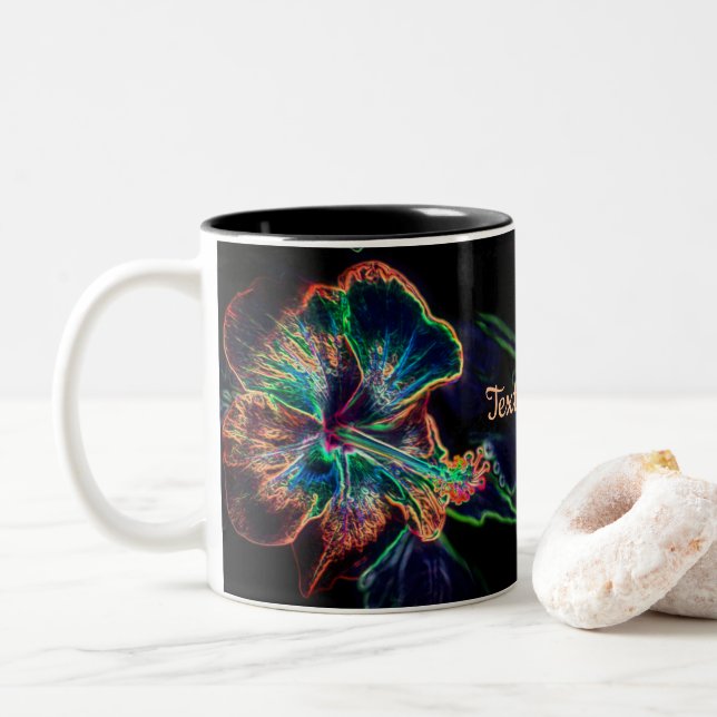 Hibiscus Abstract Flower Art Personalized Two-Tone Coffee Mug (With Donut)