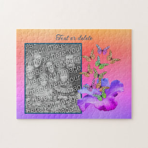 Hibiscus And Butterfly Add Your Photo Personalized Jigsaw Puzzle