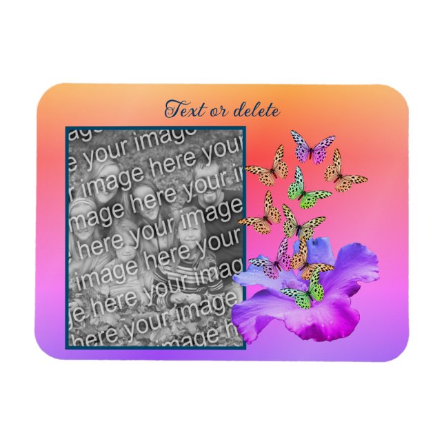 Hibiscus And Butterfly Add Your Photo Personalized Magnet (Horizontal)