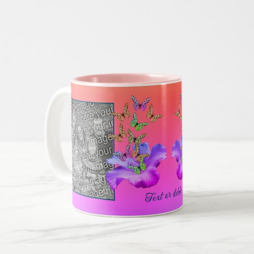 Hibiscus And Butterfly Add Your Photo Personalized Two_Tone Coffee Mug
