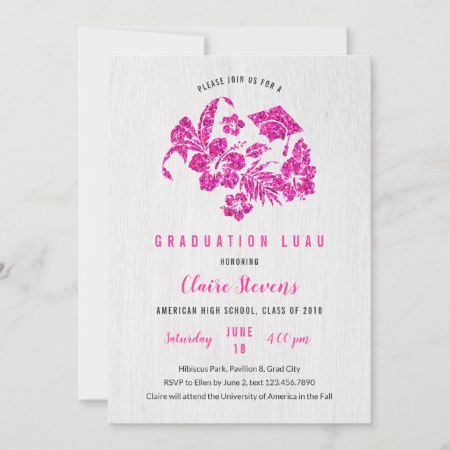 HIbiscus and Cap Graduation Luau Invitation (Front)