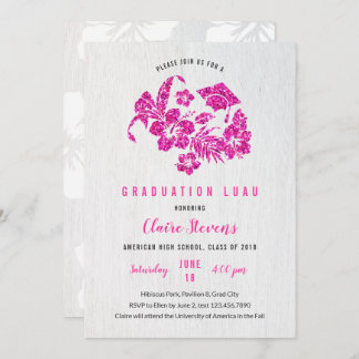 HIbiscus and Cap Graduation Luau Invitation