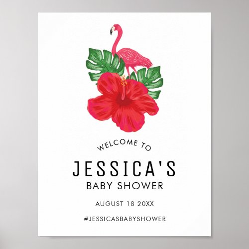 Hibiscus and Flamingo Baby Shower Welcome Poster