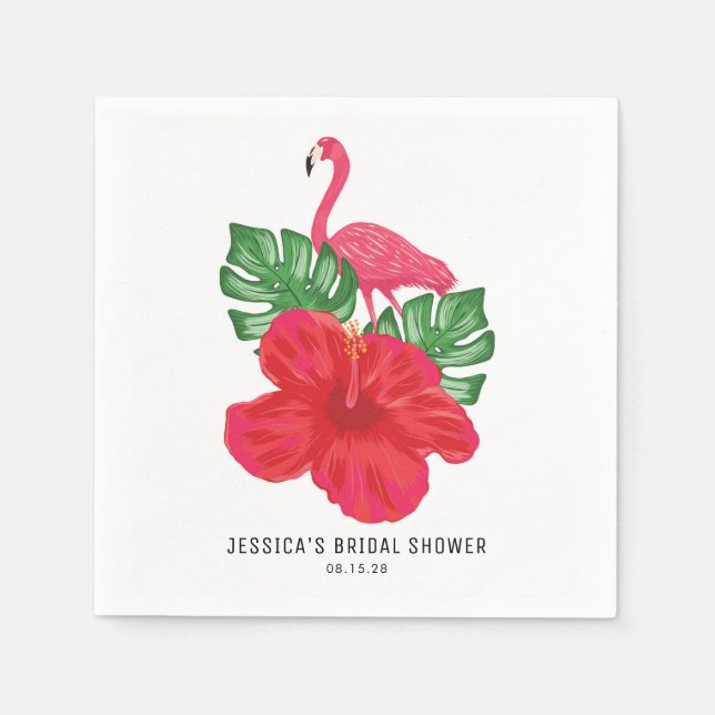 Hibiscus and Flamingo Tropical Bridal Shower Napkins (Front)