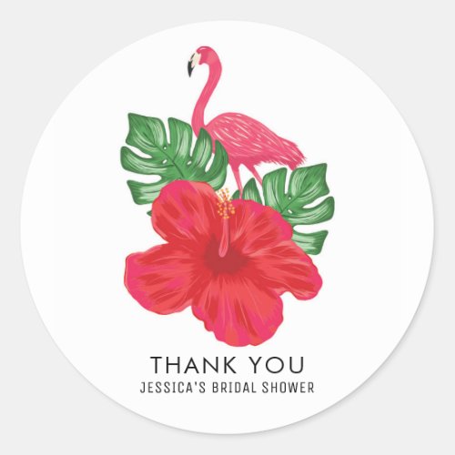 Hibiscus and Flamingo Tropical Thank You Sticker