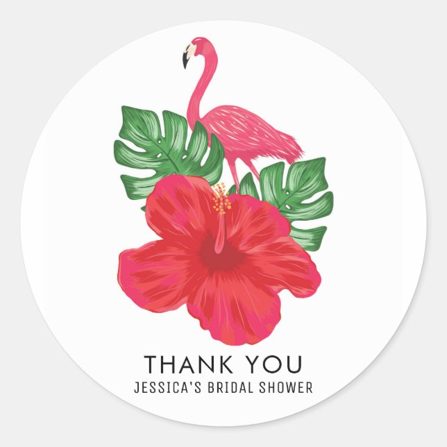 Hibiscus and Flamingo Tropical Thank You Sticker (Front)