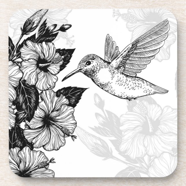 Hibiscus and hummingbird beverage coaster (Front)