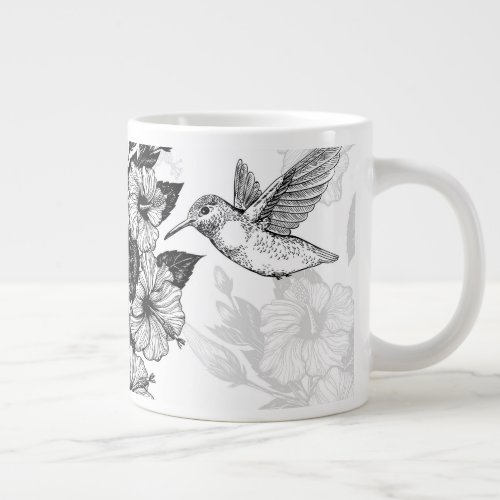 Hibiscus and hummingbird giant coffee mug