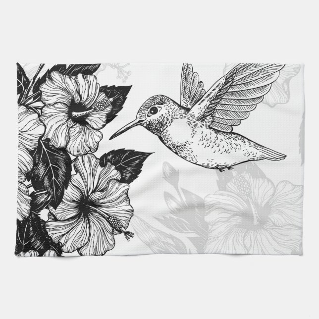 Hibiscus and hummingbird kitchen towel (Horizontal)