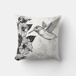 Hibiscus and hummingbird throw pillow