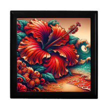 “Hibiscus and Ocean Waves" Keepsake Jewelry Box