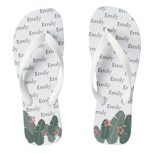 Hibiscus and Palm Leaf Personalized Flip Flops