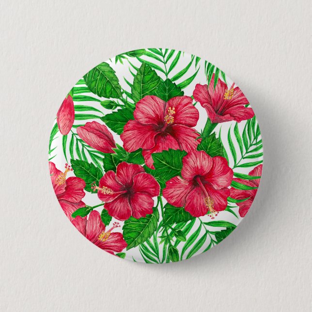 Hibiscus and palm leaves button (Front)