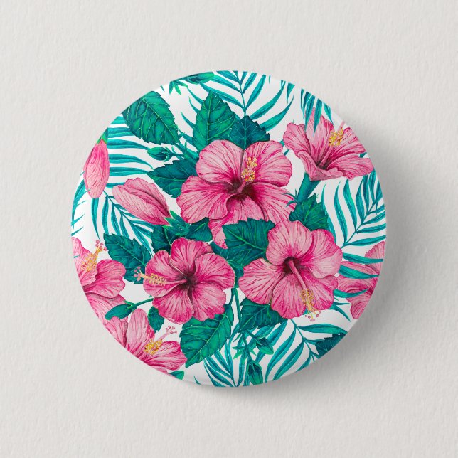 Hibiscus and palm leaves button (Front)