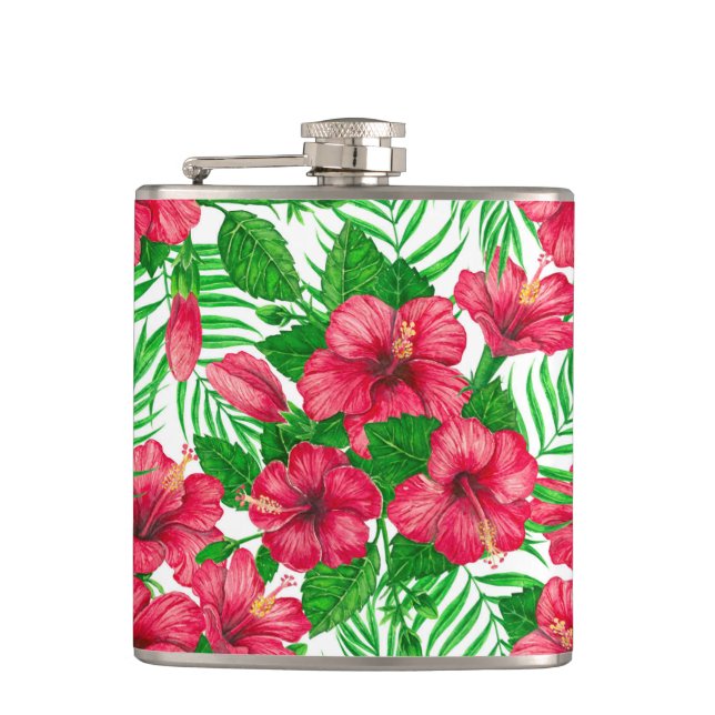 Hibiscus and palm leaves flask (Front)