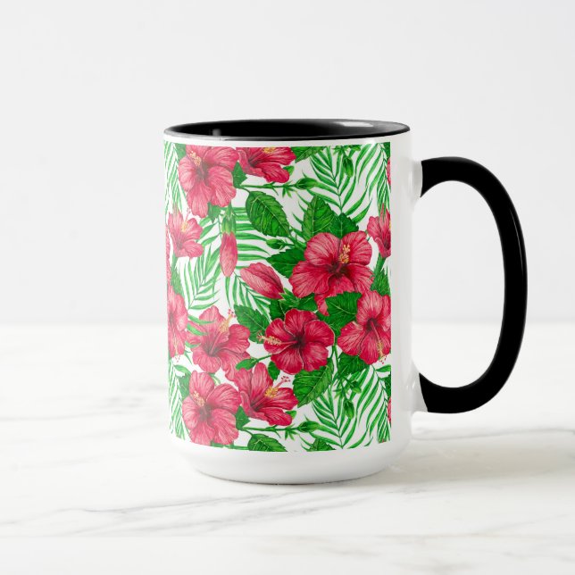 Hibiscus and palm leaves mug (Right)