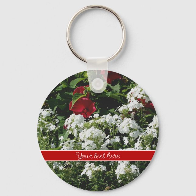Hibiscus And Phlox Flowers Personalized Keychain (Front)