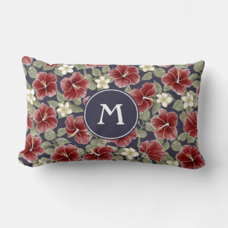 Hibiscus and Plumeria - Maroon Lumbar Pillow
