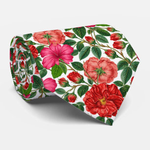 Hibiscus and Rose Botanical Pattern Neck Tie