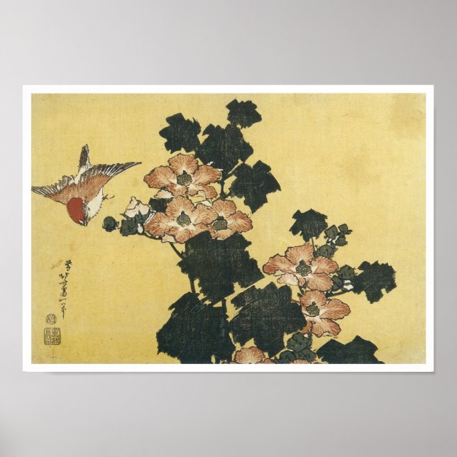Hibiscus and Sparrow, Hokusai, 1833-34 Poster (Front)