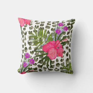 Hibiscus Animal: Watercolor Seamless Pattern. Throw Pillow