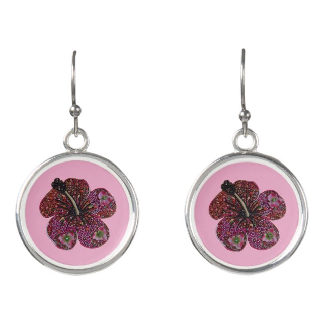 Hibiscus Beads Mosaic Earrings (Front)
