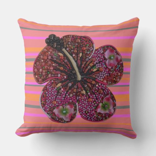 Hibiscus Beads Mosaic Throw Pillow