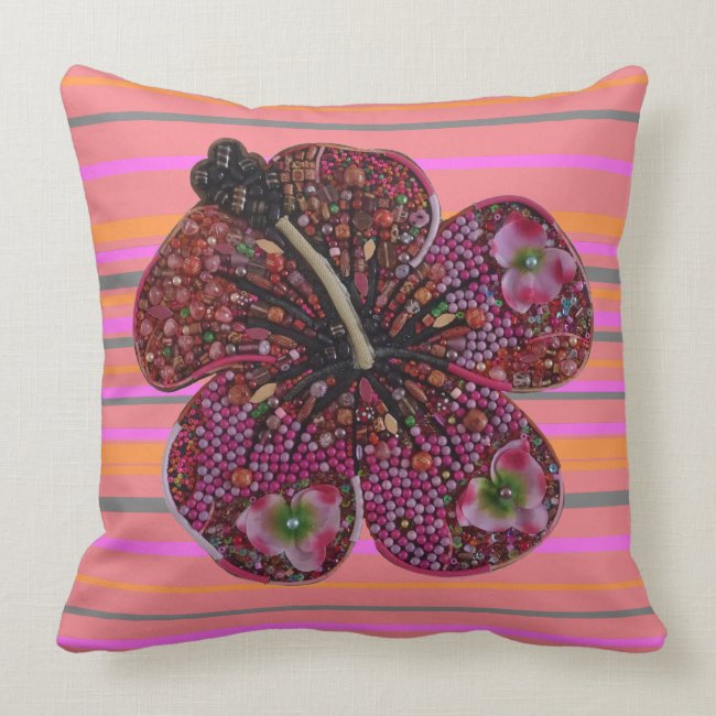 Hibiscus Beads Mosaic Throw Pillow