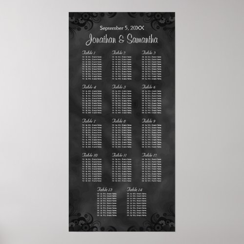 Hibiscus Black 14 Tables Wedding Seating Chart
