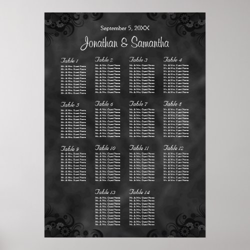 Hibiscus Black 14 Tables Wedding Seating Charts