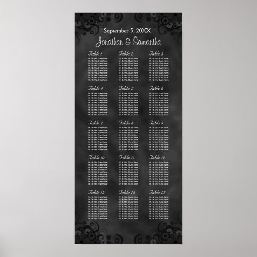 Hibiscus Black 15 Tables Wedding Seating Chart