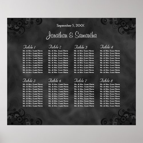 Hibiscus Black 8 Tables Wedding Seating Chart