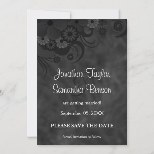 Hibiscus Black Floral Save The Date Announcements