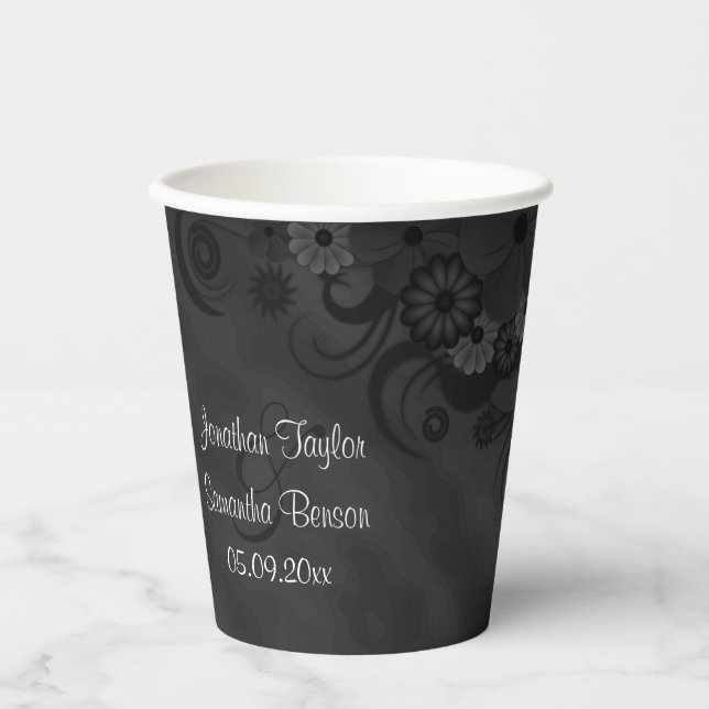 Hibiscus Black Floral Save The Date Fridge Magnets Paper Cups (Front)