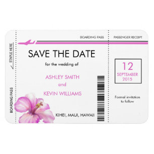 Hibiscus Boarding Pass Save the Date Magnets