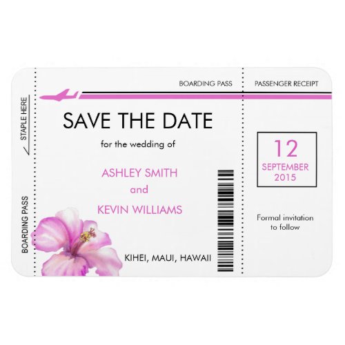 Hibiscus Boarding Pass Save the Date Magnets