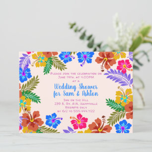 Hibiscus Border Wedding Shower Tropical Flowers In Invitation