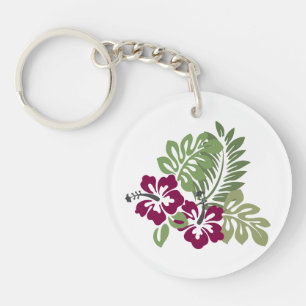 Hibiscus Burgundy Foliage Decoration Floral Golf B Keychain