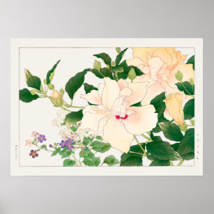 Hibiscus & Bush Violet, Konan, Vintage Nature Art Poster
