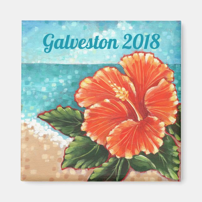 "Hibiscus by the Beach" Custom 2" Square Magnet (Front)