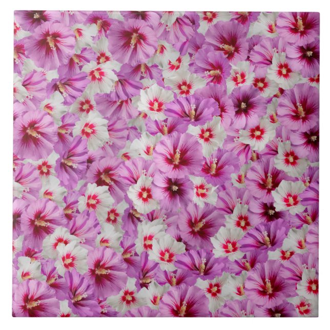 Hibiscus - Chinese Rose Flower Pattern Ceramic Tile (Front)