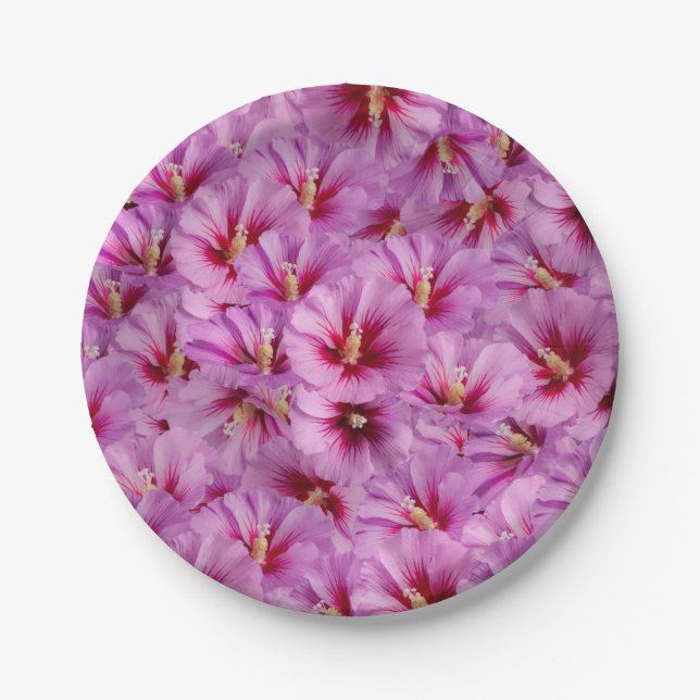 Hibiscus - Chinese Rose Flower Pattern Paper Plates (Front)