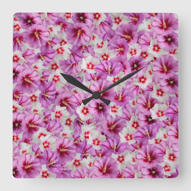 Hibiscus - Chinese Rose Flower Pattern Square Wall Clock (Front)
