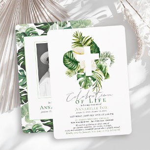Hibiscus & Cross Celebration of Life Funeral Invitation