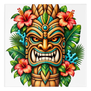 Hibiscus Crown Tiki Guardian Acrylic Wall Art