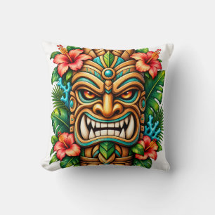 Hibiscus Crown Tiki Throw Pillow